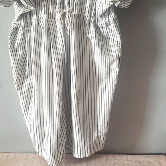 Billy Reid Stripe Drawstring Waist Shirt Dress White Charcoal One Size XS-L - Picture 13 of 16